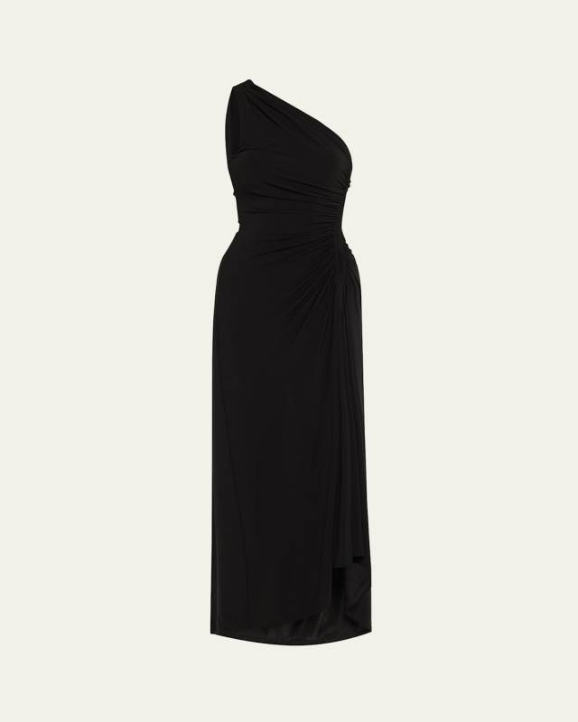 Caroline Sleeveless One-Shoulder Ruched Midi Dress